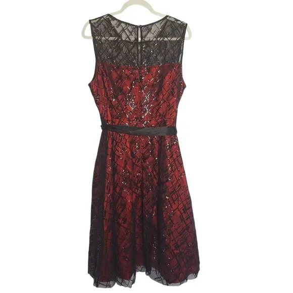 Jessica Howard Sequin Midi Dress Sleeveless Black Red Formal 16 W Womens - Picture 6 of 11